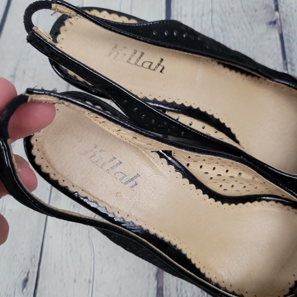 KILLAH | slingback peep toe patent lasercut knot detail high wedge shoes - Picture 9 of 9